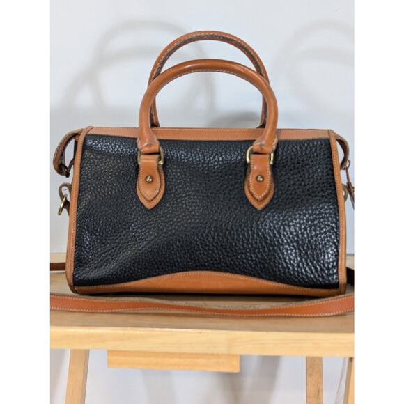 Dooney & Bourke Black Tan Pebbled Leather Satchel Vintage All Weather Leather - Picture 7 of 11